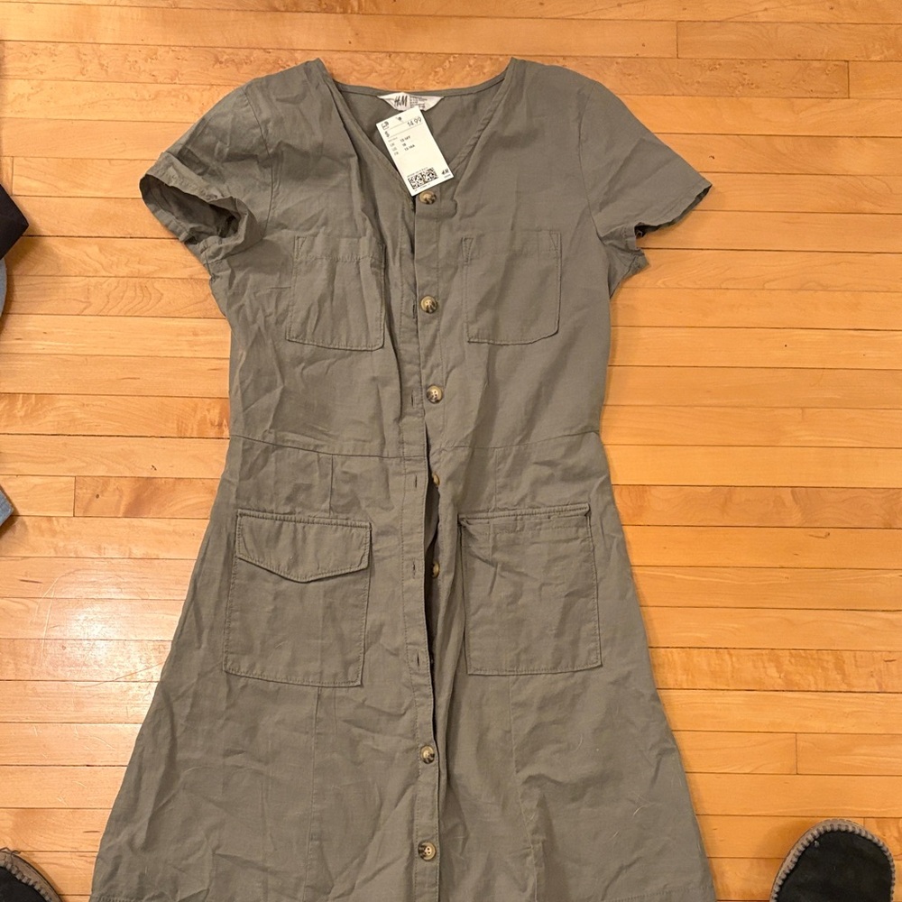 H&M Olive Button-Front Midi Dress